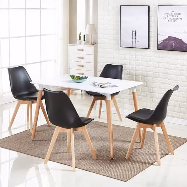 Life Interiors Lorenzo 5-Piece Scandinavian Dining Set with Rectangular Table and 4 Padded Chairs in Black and White – 1
