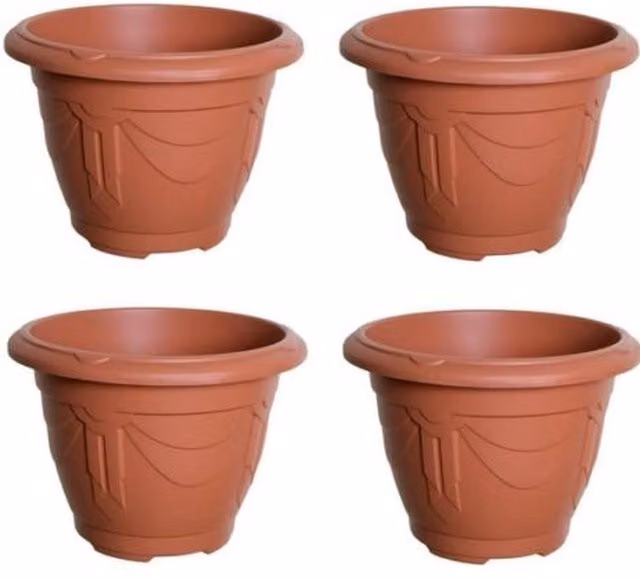 Whitefurze Round Venetian Decorative Plastic Garden Flower Planter, Terracotta, Diameter: 24 cm, Height: 18 cm