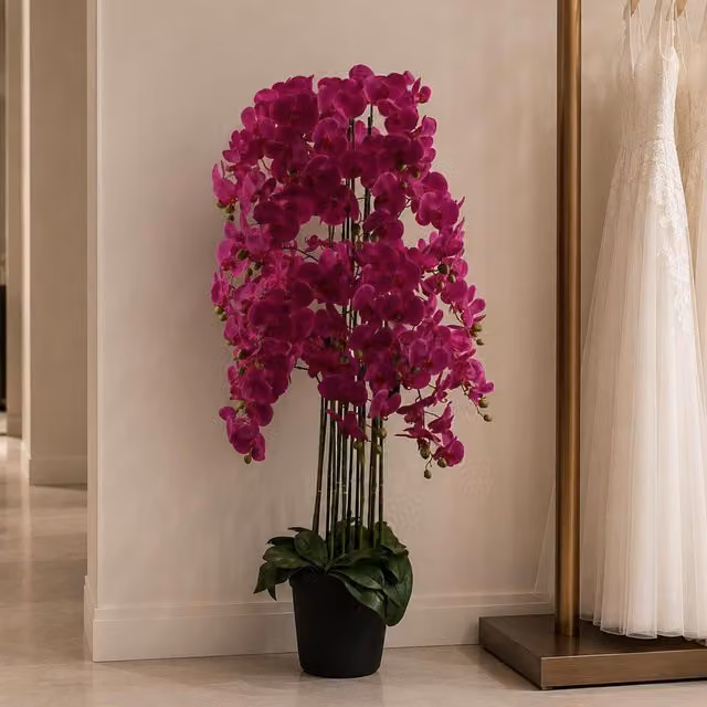 Leaf Botanik Realistic Artificial Purple Orchid Plant, Potted, Height: 150 cm