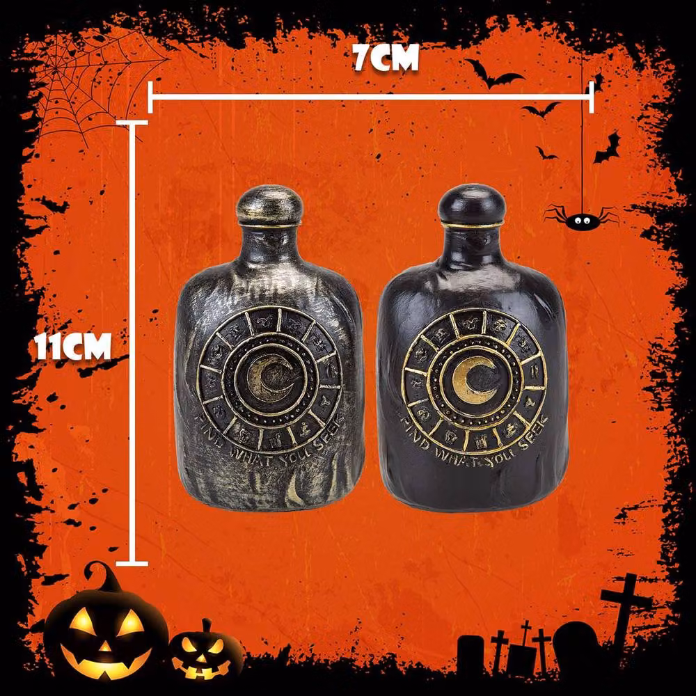 VFM e-Store Halloween Potion Bottle Tabletop Decoration, 2 Pack, Brushed Gold-Black and Grey – 2