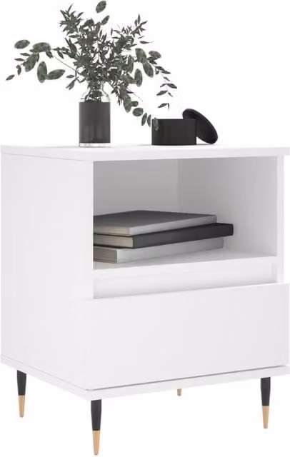 Berkfield Home Modern Bedside Cabinet in White, W/D/H: 40 x 35 x 50 cm