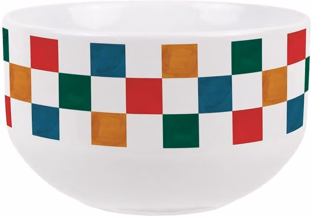 Purely Home Blue and Multicolour Checked Ceramic Cereal Bowl