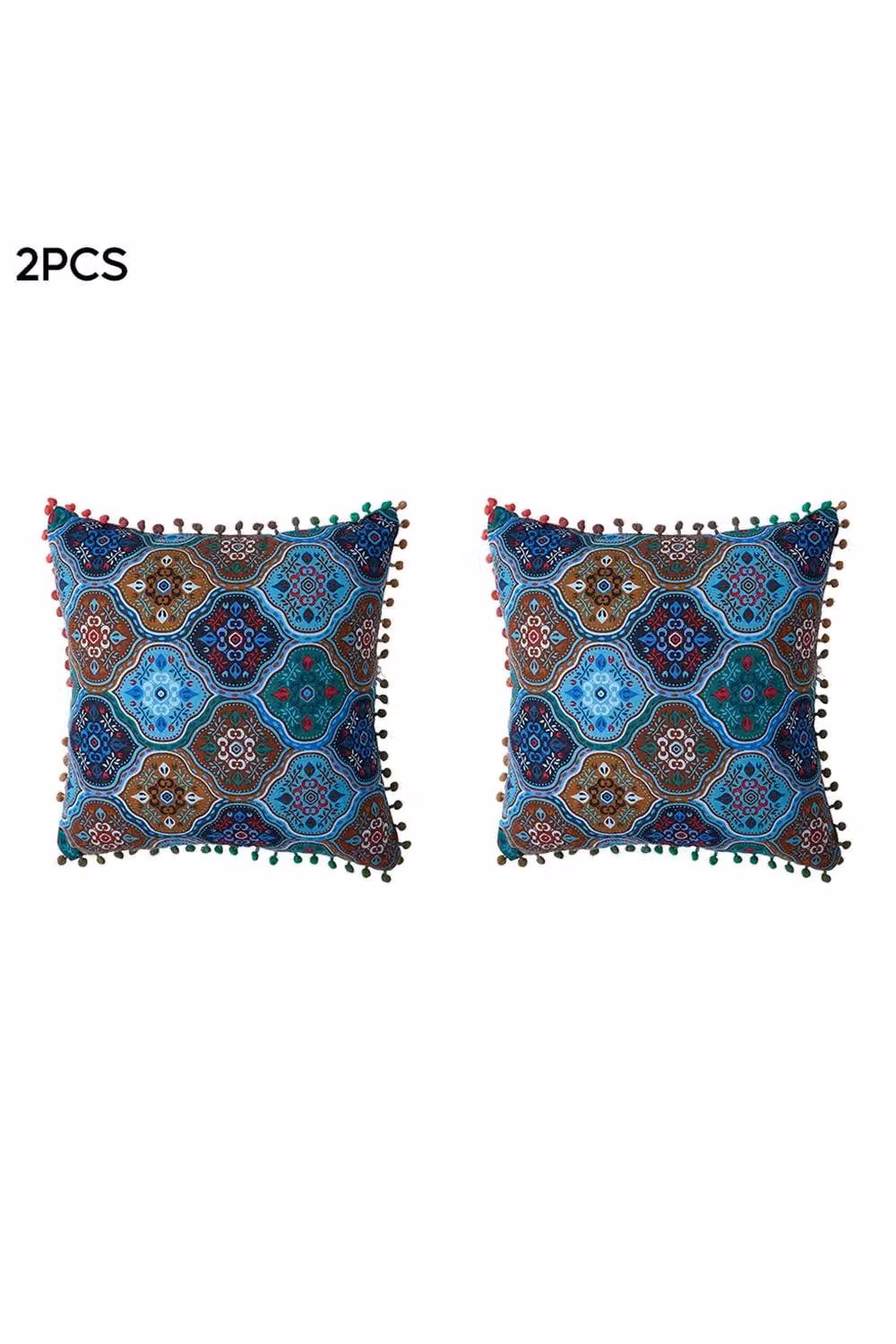 Living and Home Pack of 2 Multicolour Ethnic Graphic Linen Throw Pillows with Inserts, W/D/H: 45 x 45 x 45 cm – 4