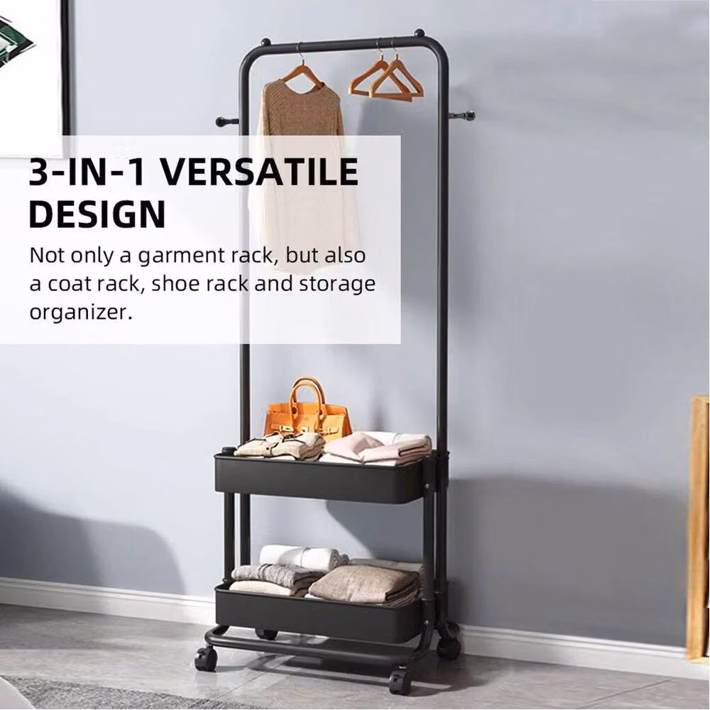 SPETLEK Metal Clothes Rack with Shoe Stand in Matt Black – 3