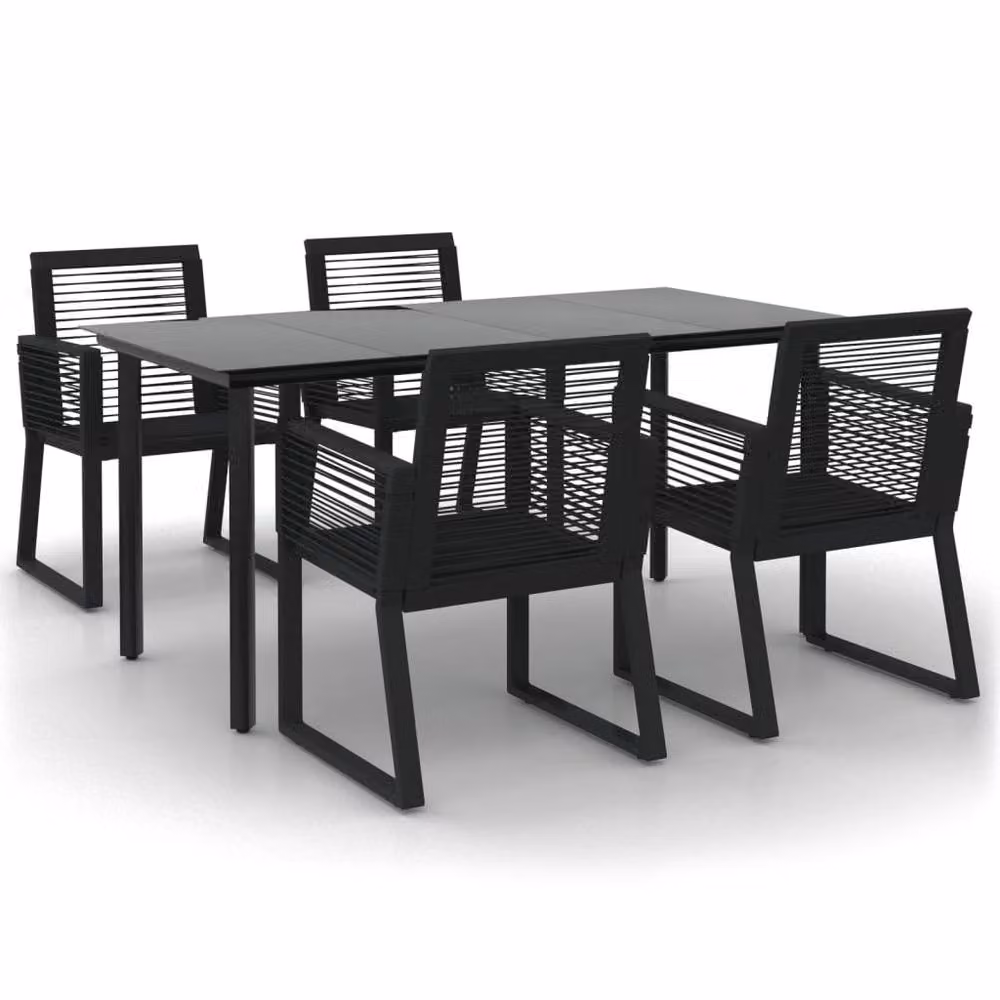 Berkfield Home 5 Piece Black PVC Rattan Garden Dining Set with Glass Top – 3