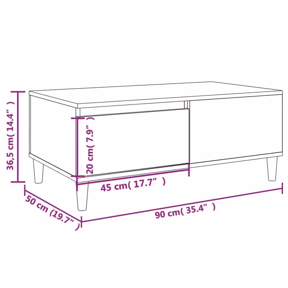 Berkfield Home Decorative Coffee Table in Smoked Oak Brown, W/D/H: 90 x 50 x 36.5 cm – 4