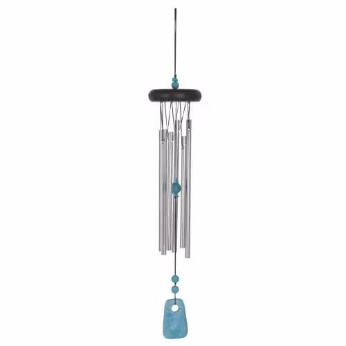 Woodstock Chimes Chakra Collection Hanging Wind Chime in Turquoise, Black and Silver – 1