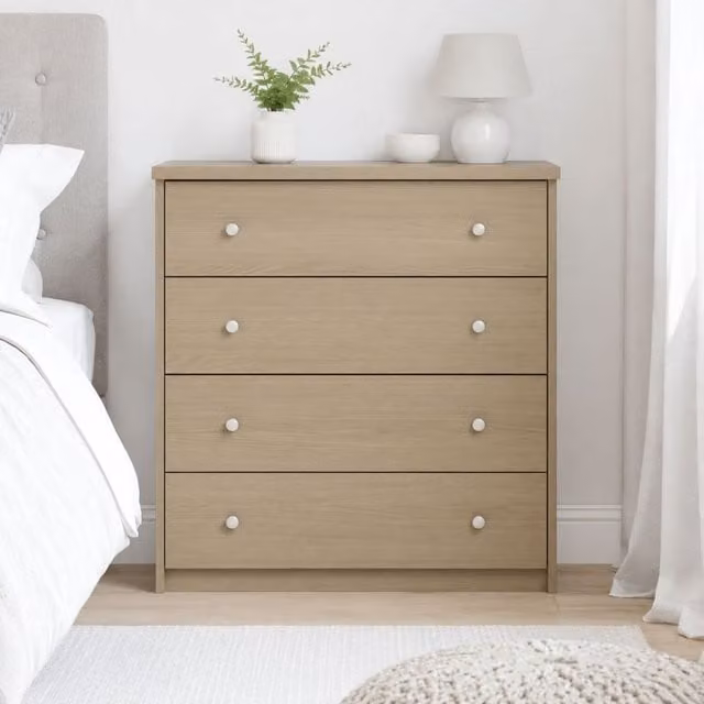 Freya 4 Drawer Chest of Drawers in Smoked Oak Effect with Metal Runners