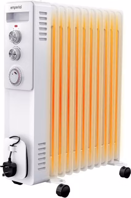 Emperial 11 Fin Oil Filled Radiator with Thermostat and Timer, White