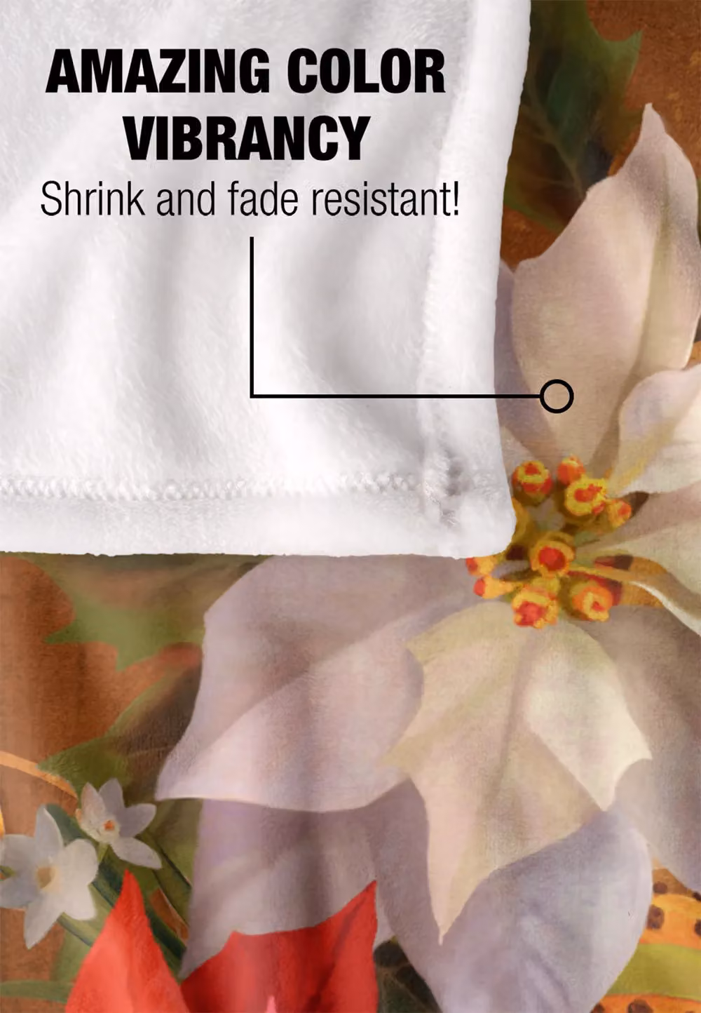 JQ Licensing Winter Floral Poinsettias Super Soft Fleece Throw Blanket, White, W/D/H: 152 x 127 cm – 4