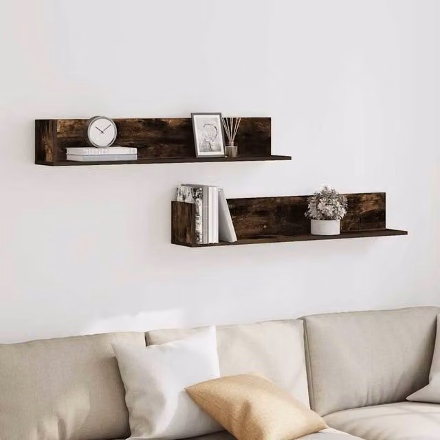 Berkfield Home Decorative Wall Shelves, 2 Piece Set, Smoked Oak Brown, W: 100 cm, D: 16.5 cm, H: 16.5 cm – 1