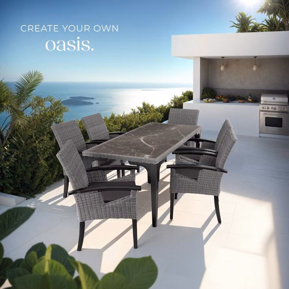 tectake Foggia Garden Dining Set with 6 Rosarno Rattan Chairs in Grey for 6 People – 8