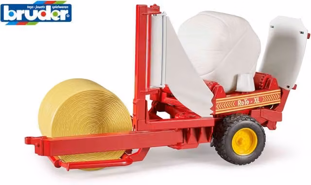 Bruder Claas Bale Wrapper Playset Model with Round Bales in White, Brown, Black and Red, Scale 1:16
