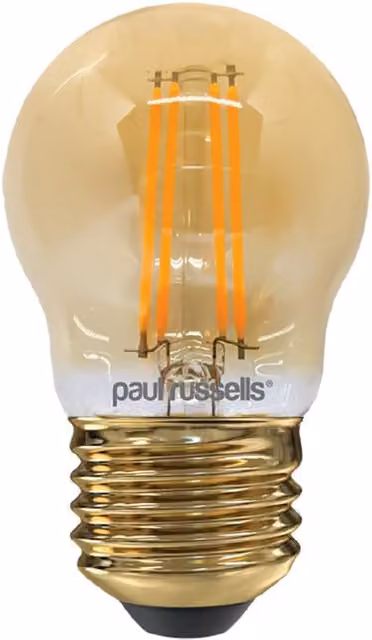 Paul Russells 4.5W LED Filament Golf Bulb, E27, 423lm, Dimmable, 2200K Extra Warm White / Amber