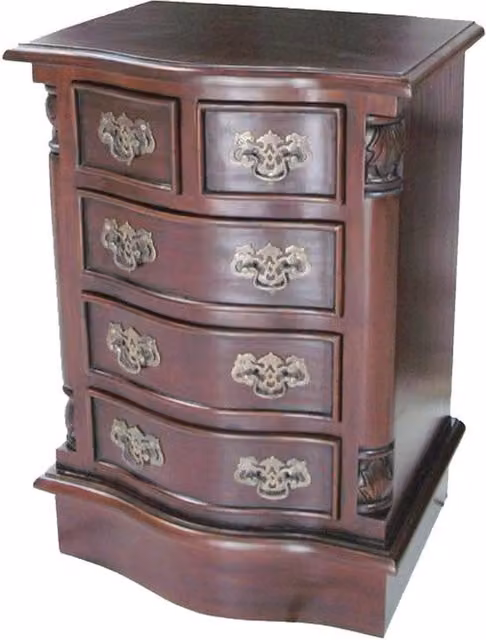 Lock Stock and Barrel Furniture Ltd Bow Front 5 Drawer Bedside Table in Brown Mahogany Wood, W45 x D36 x H66 cm