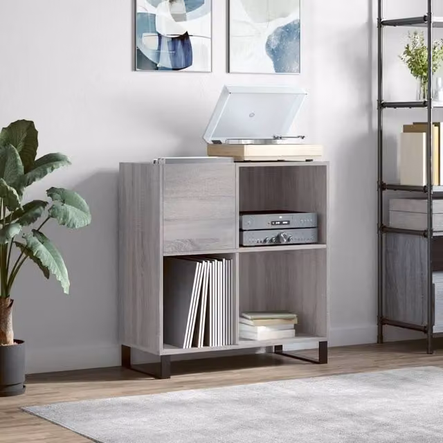 Berkfield Home Record Cabinet in Grey Sonoma, W/D/H: 84.5 x 38 x 89 cm