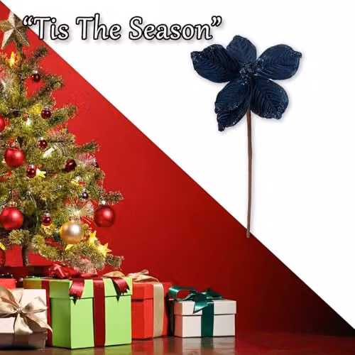 VFM e-Store Blue Fabric Poinsettia Christmas Pick, W/H: 32 x 18 cm – 6