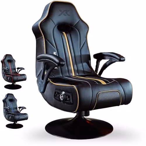 X-Rocker Torque Gaming Chair in Black and Gold with Synthetic Leather and Headrest