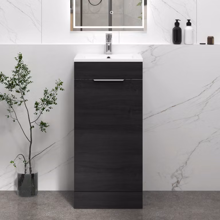 Royal Bathrooms Turin 400mm Floor Standing Cloakroom Vanity Unit with Basin and 1 Soft Close Door in Black Matt