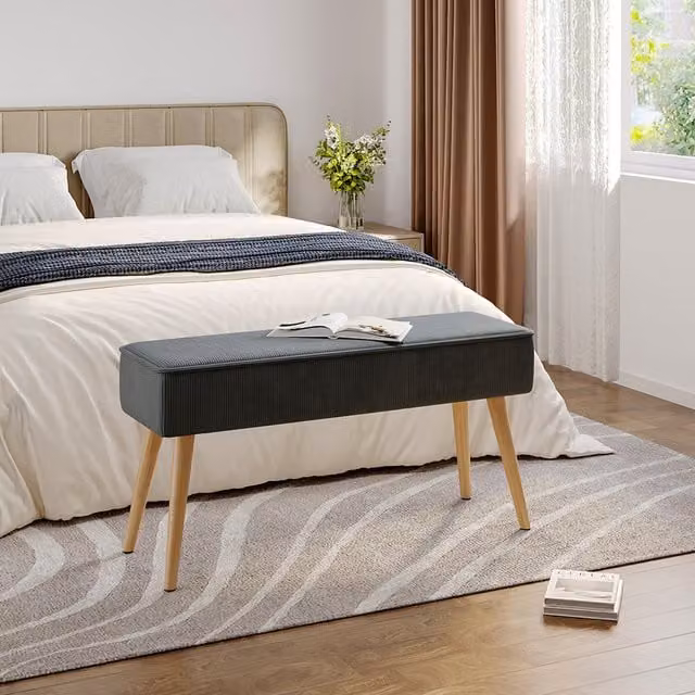 Livingandhome Modern Corduroy Entrance Shoe Bench and Footstool in Grey