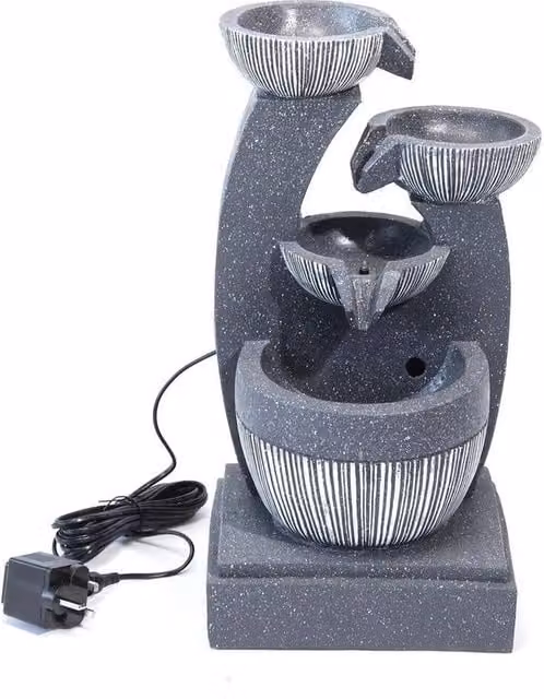 FLAVORA Grey Electric Water Fountain with LED Light and Cascade Flow, W/D/H: 100 x 100 x 47 cm