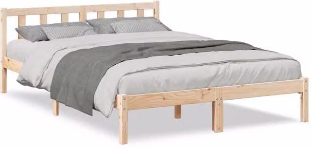 Berkfield Home Extra Long Solid Wood Pine Bed Frame in Light Brown W/D/H: 160 x 220 cm – 1