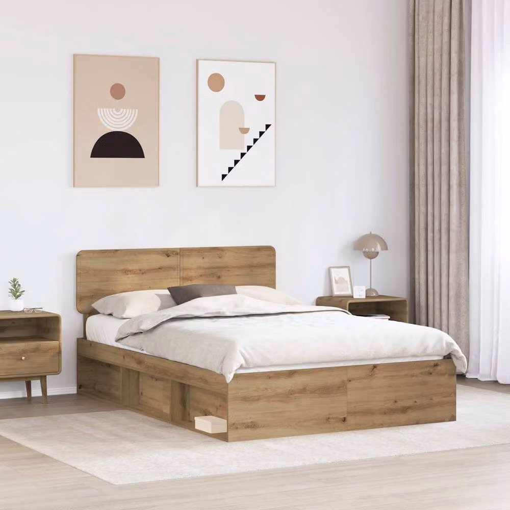 Berkfield Home Artisan Oak Bed Frame in Brown with Drawers, W/D/H: 140 x 190 cm – 2