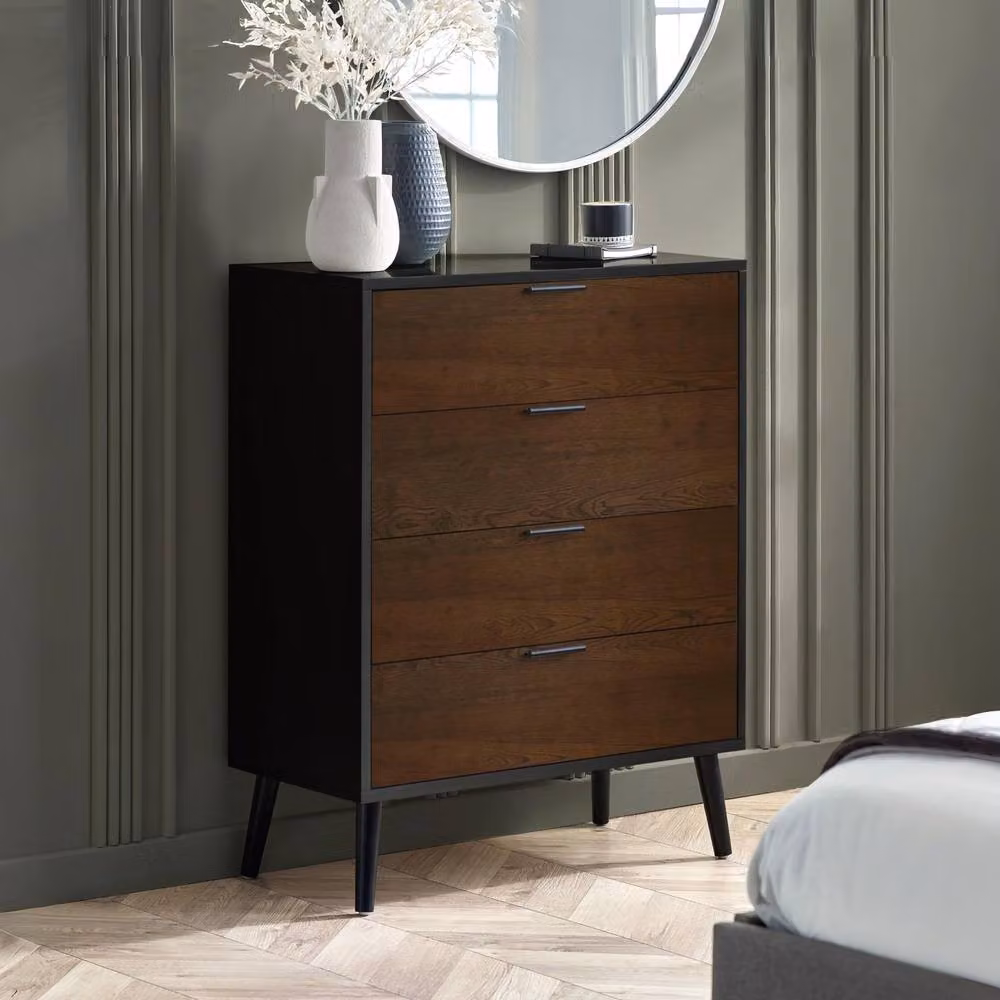 Cheshire Premium Arden 4 Drawer Wide Chest in Walnut and Black – 3