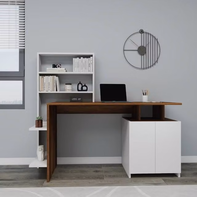 Destina Home Melis Computer Desk with Cabinets and Shelves in Brown – 1