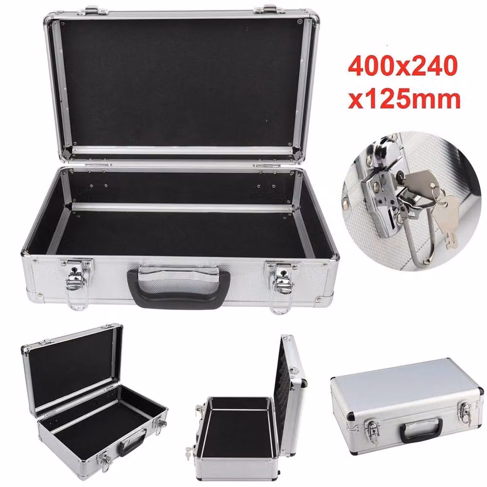 Nordara Large Hard Aluminium Flight Case Lockable Storage Box with Foam in Silver, W/D/H: 24.0 x 12.5 x 12.0 cm – 2
