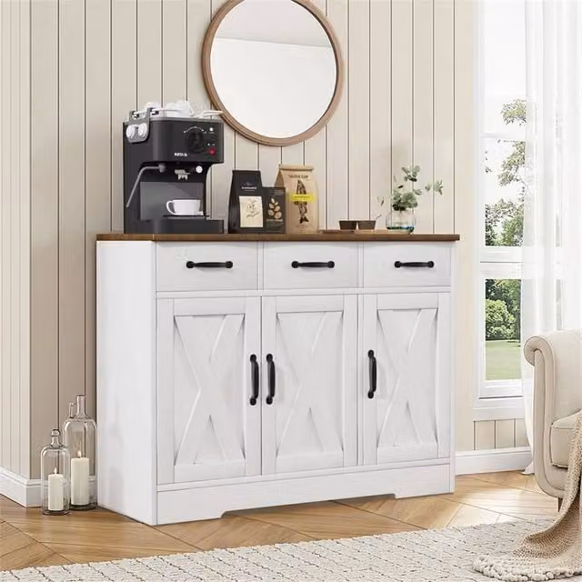 Kelvenix Sideboard Kitchen Cabinet with 3 Drawers in White, W/D/H: 108 x 40 x 60 cm