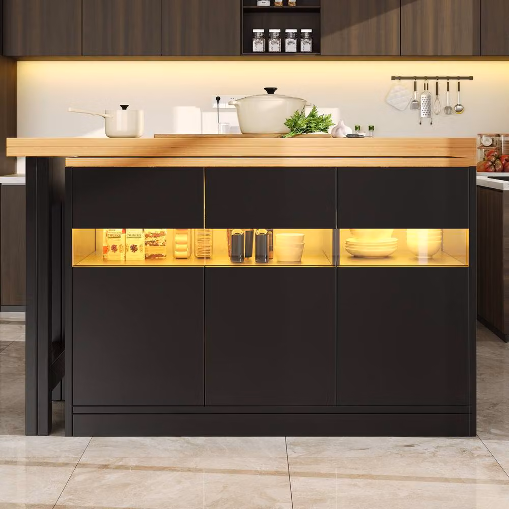 Rolipo Extendable LED Bar Table in Black with 360 Degree Swivel and Storage, Width: 120 cm – 8