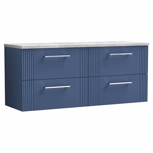 Balterley Wall Mounted Bathroom Vanity Unit with 4 Soft Close Drawers and Laminated Worktop, Blue and Bellato Grey, W/D/H: 120.5 x 39.0 x 51.8 cm – 6