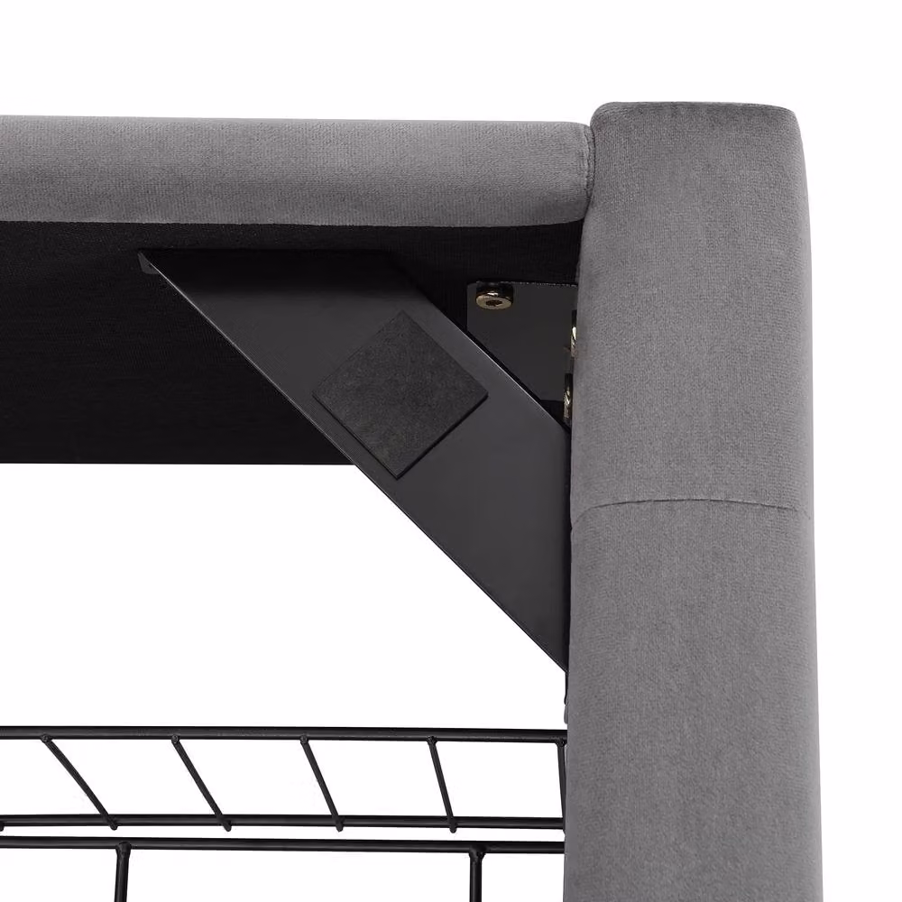 BTM Grey Velvet Upholstered Double Bed with Lift Up Storage, W/D/H: 140 x 200 x 101 cm – 4