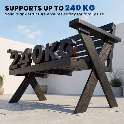 Outsunny 2 Seater Modern Lacquered Wood Garden Bench with Armrests, Black, W/D/H: 115 x 64 x 80 cm – 6
