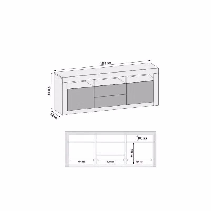 Creative Furniture Modern Oak TV Unit with Matt Black Doors in Brown, W: 160 cm, H: 60 cm, D: 35 cm – 4