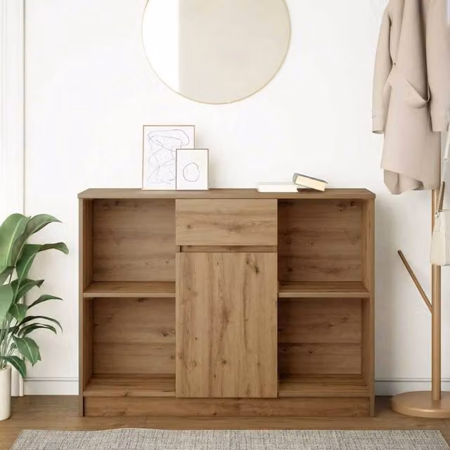 Berkfield Home Artisan Oak Sideboard with Drawer in Brown, W/D/H: 101 x 35 x 76 cm