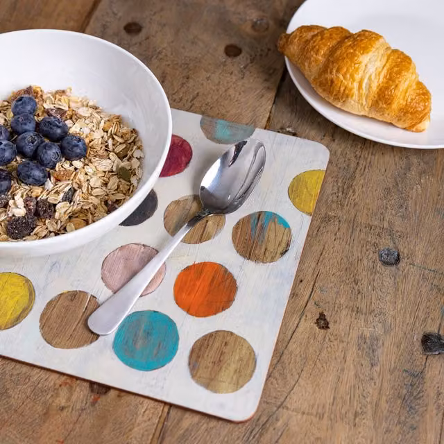 Creative Tops Retro Dotted Cork Non-Slip Placemats, Pack of 6, Multicolour and White