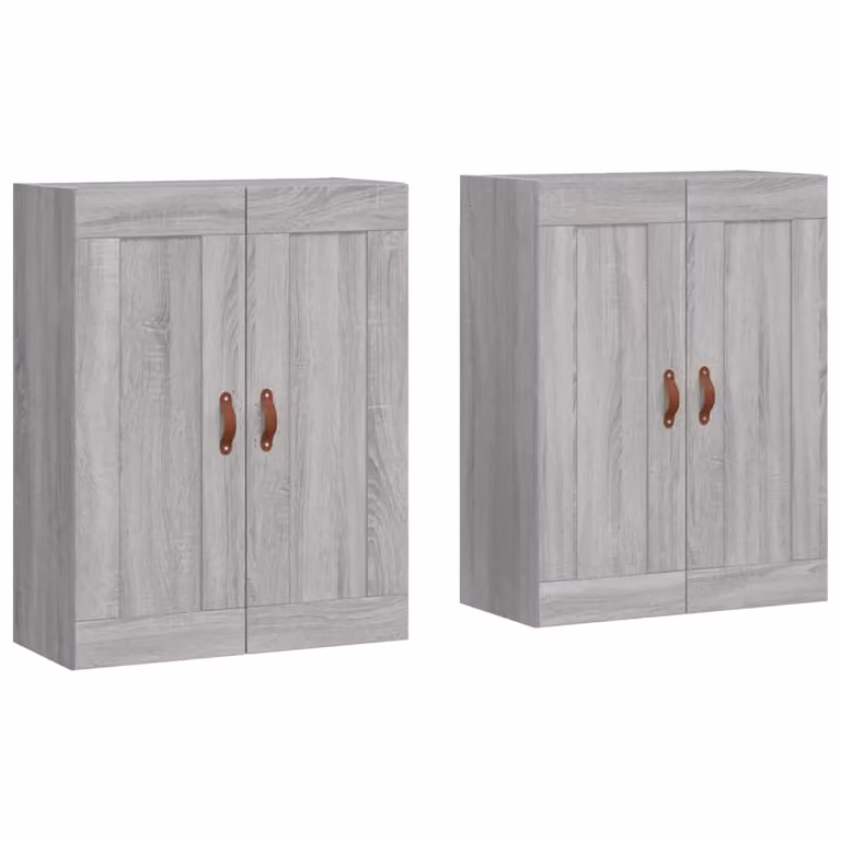 Berkfield Home Set of 2 Wall Mounted Cabinets in Grey Sonoma MDF with Hinged Doors and Internal Shelves