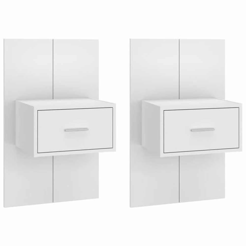Berkfield Home Set of 2 Wall-mounted Bedside Cabinets, White, W/D/H: 48.5 x 32.5 x 80 cm – 3