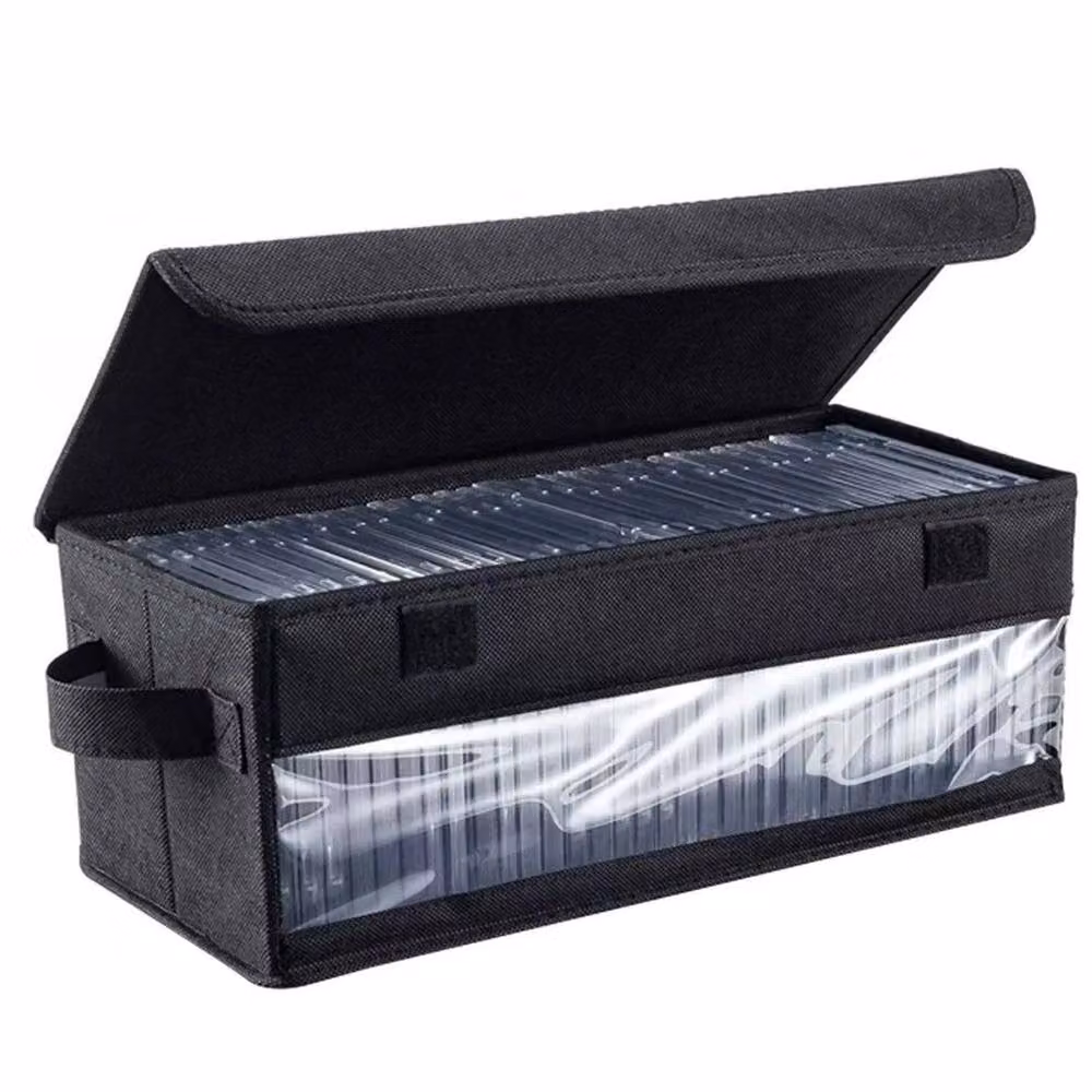KORVIXA 2x Plastic DVD and CD Disc Storage Holders with Lids and Handles in Black and Transparent – 3