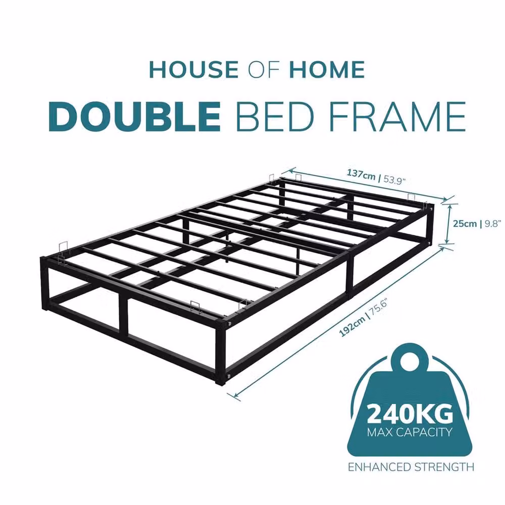 House Of Home FLAVORA Double Metal Bed Platform Frame in Black, Cot Size – 2