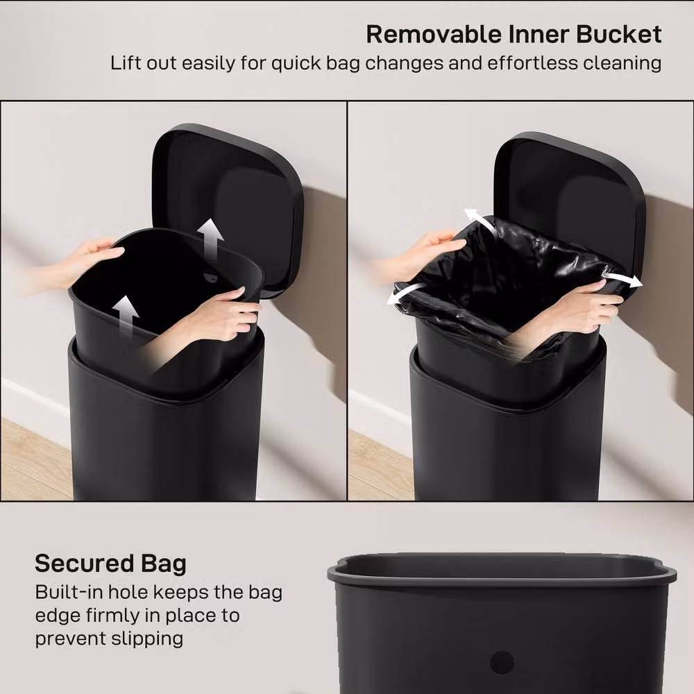 STILVORA 30L Black Metal Kitchen Bin with Soft-Close Flip Lid and Removable Inner Bucket – 7