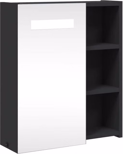 Berkfield Home Black Bathroom Mirror Cabinet with LED Lighting, W: 45 cm, D: 13 cm, H: 52 cm