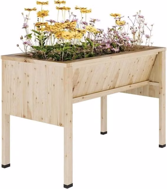 KORVIXA Elevated Wood Raised Bed Planter for Vegetable and Ornamental Gardens, Beige