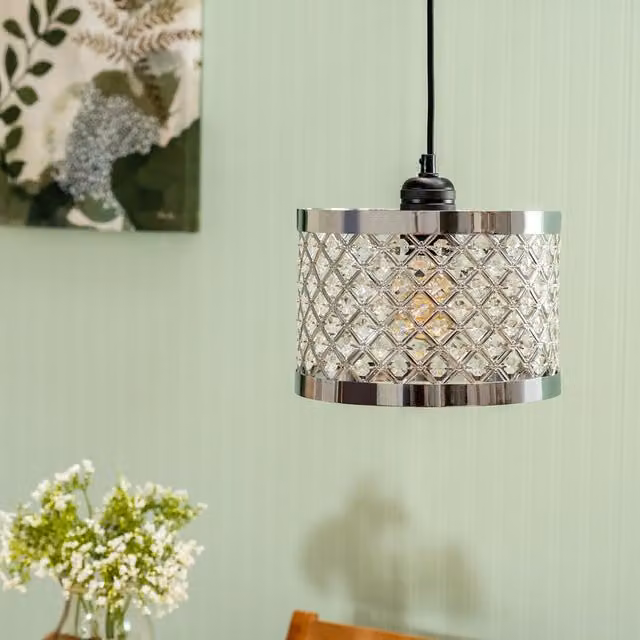 ValueLights Hadley Jewel Drum Ceiling Light Shade and LED Bulb in Silver