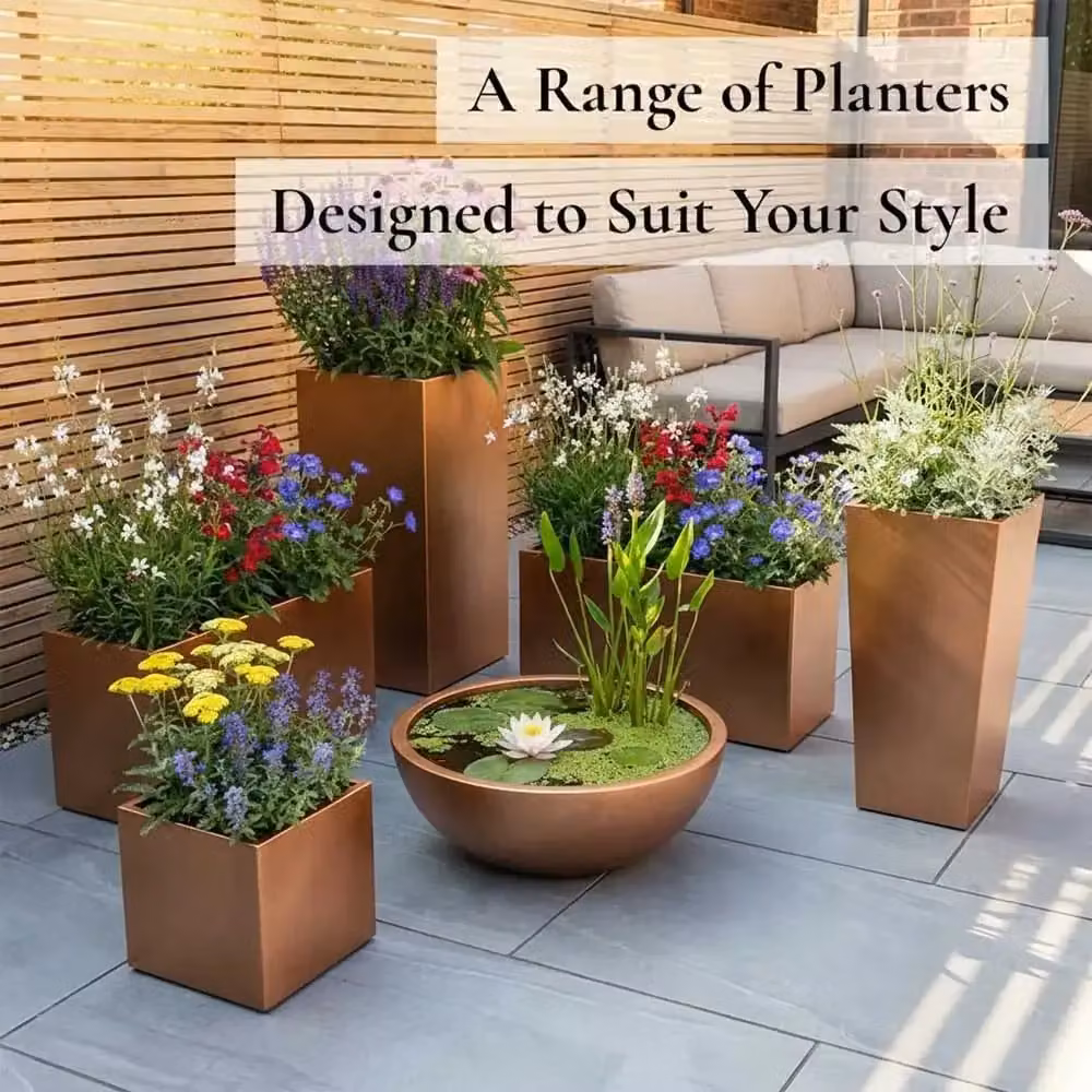Access Garden Products Tall Square Galvanised Steel Planter in Bronze and Brown Finish, Height: 75 cm – 7
