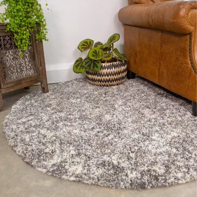 The Rug House Silver Grey Mottled Shaggy Square Area Rug, W: 135 cm, D: 135 cm