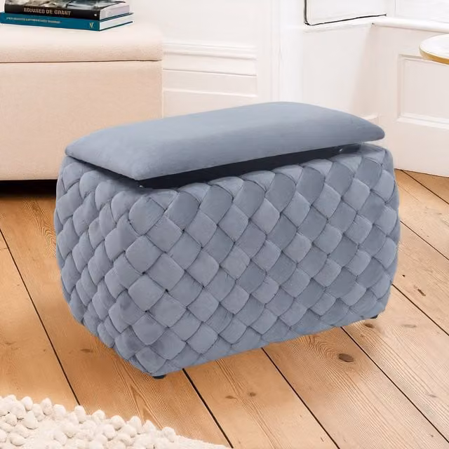 Artemis Home Plumeo Velvet Storage Ottoman in Grey, W/D/H: 65 x 43 x 43 cm