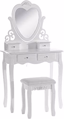 KOSY KOALA White Love Heart Dressing Table with Stool and Heart Shaped Mirror, 4 Drawer Vanity Set for Bedroom, W/D/H: 130 x 40 x 75 cm – 2